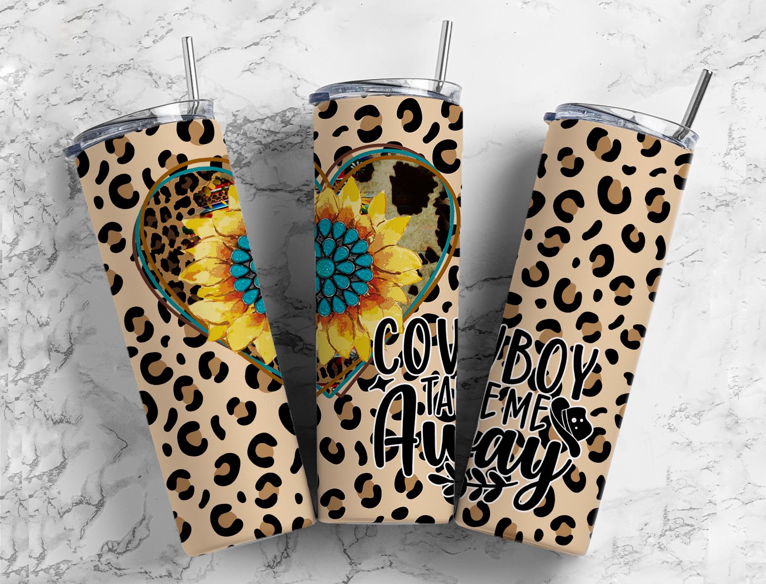 Leopard Tumbler, Leopard Print Skinny Tumbler with Lid and Straw