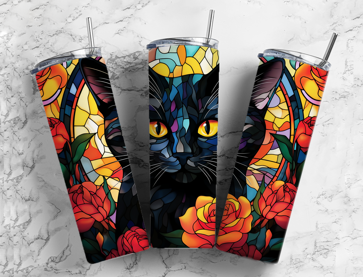 Autumn (Fall) Black Cat in Leaves 20 oz Stainless Steel Tumbler