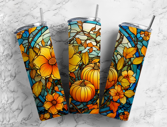 Autumn (Fall) Pumpkins and Flowers 20 oz Stainless Steel Tumbler