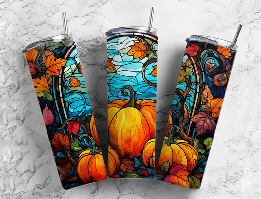 Autumn (Fall) Pumpkin and Leaves 20 oz Stainless Steel Tumbler