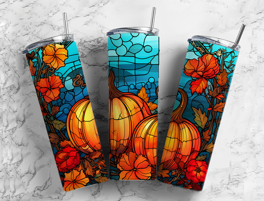 Autumn (Fall) Pumpkin and Leaves 20 oz Stainless Steel Tumbler