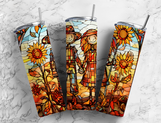 Autumn (Fall) Scarecrows and Sunflowers 20 oz Stainless Steel Tumbler