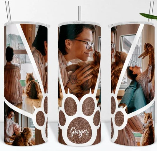 Cat Paw Print Custom Photo Tumbler - Add Your Own Photos!