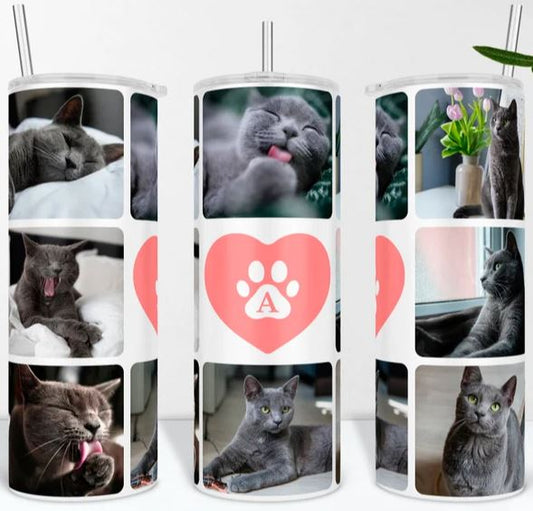 Cat Paw Print Heart Custom Photo Tumbler - Add Your Own Photos!