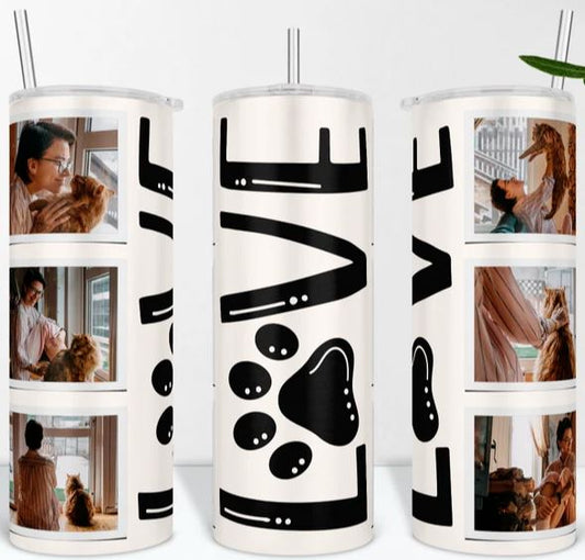 LOVE (Black) Paw Print Cat or Dog Custom Photo Tumbler - Add Your Own Photos!