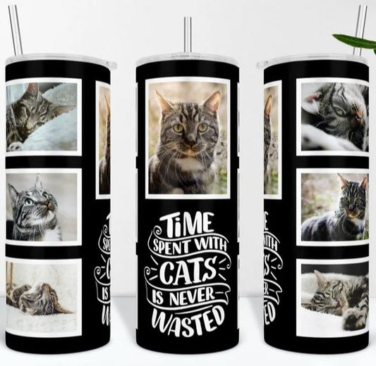 Time Spent with Cats Cat Custom Photo Tumbler - Add Your Own Photos!