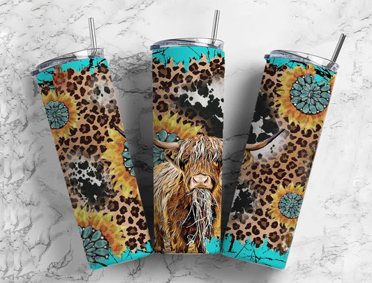 Southwest Highland Cow Bull Gem Animal Print 20 oz Stainless Steel Tumbler