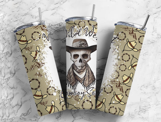 Wild West Cowboy Soul Skull 20 oz Stainless Steel Tumbler