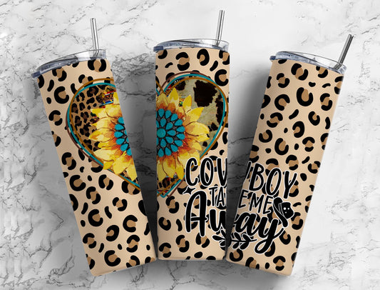 Cowboy Take Me Away Sunflower Animal Print 20 oz Stainless Steel Tumbler