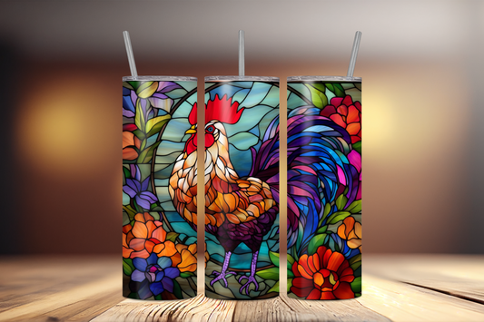 Rooster Stained Glass Look 20 oz Stainless Steel Tumbler