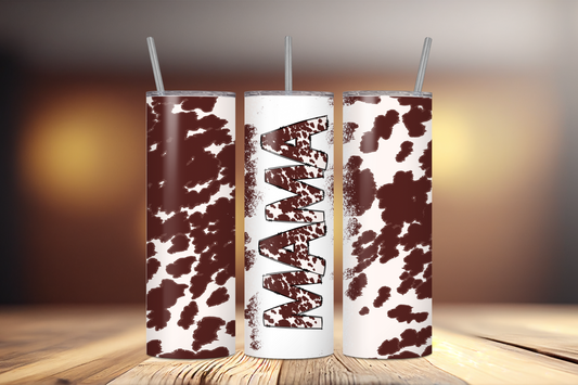 MAMA Brown Cow Print 20 oz Stainless Steel Tumbler