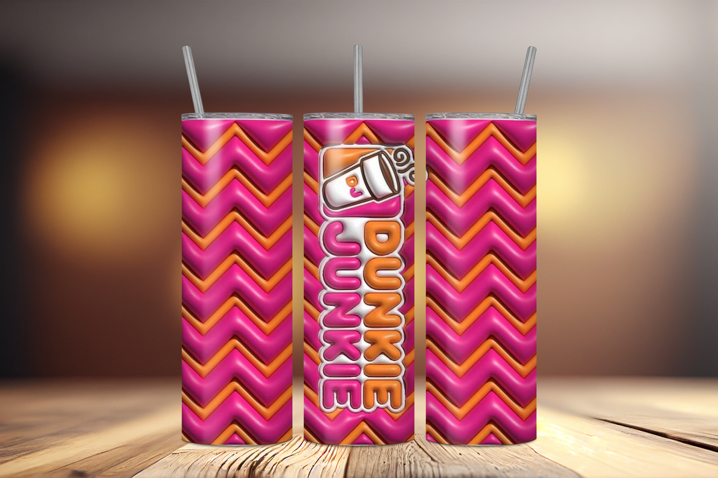 Coffee Junkie Orange and Pink 20 oz Stainless Steel Tumbler