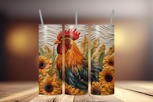 Rooster Embroidery Look 20 oz Stainless Steel Tumbler