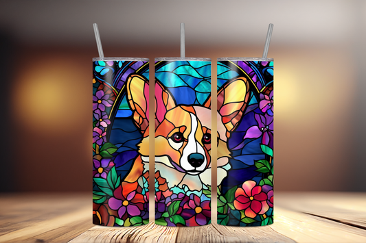 Corgi Dog Stained Glass Look 20 oz Stainless Steel Tumbler