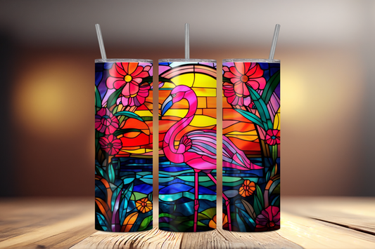 Flamingo Stained Glass Look 20 oz Stainless Steel Tumbler