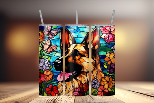 German Shepherd Stained Glass Look 20 oz Stainless Steel Tumbler