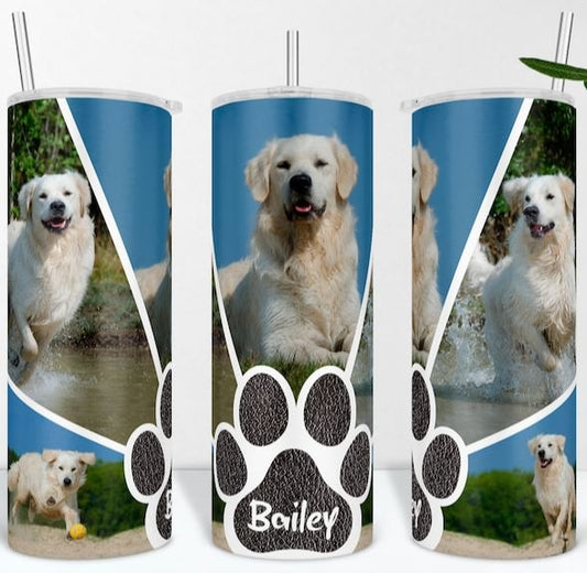 Paw Print and Name Dog Custom Photo Tumbler - Add Your Own Photos!